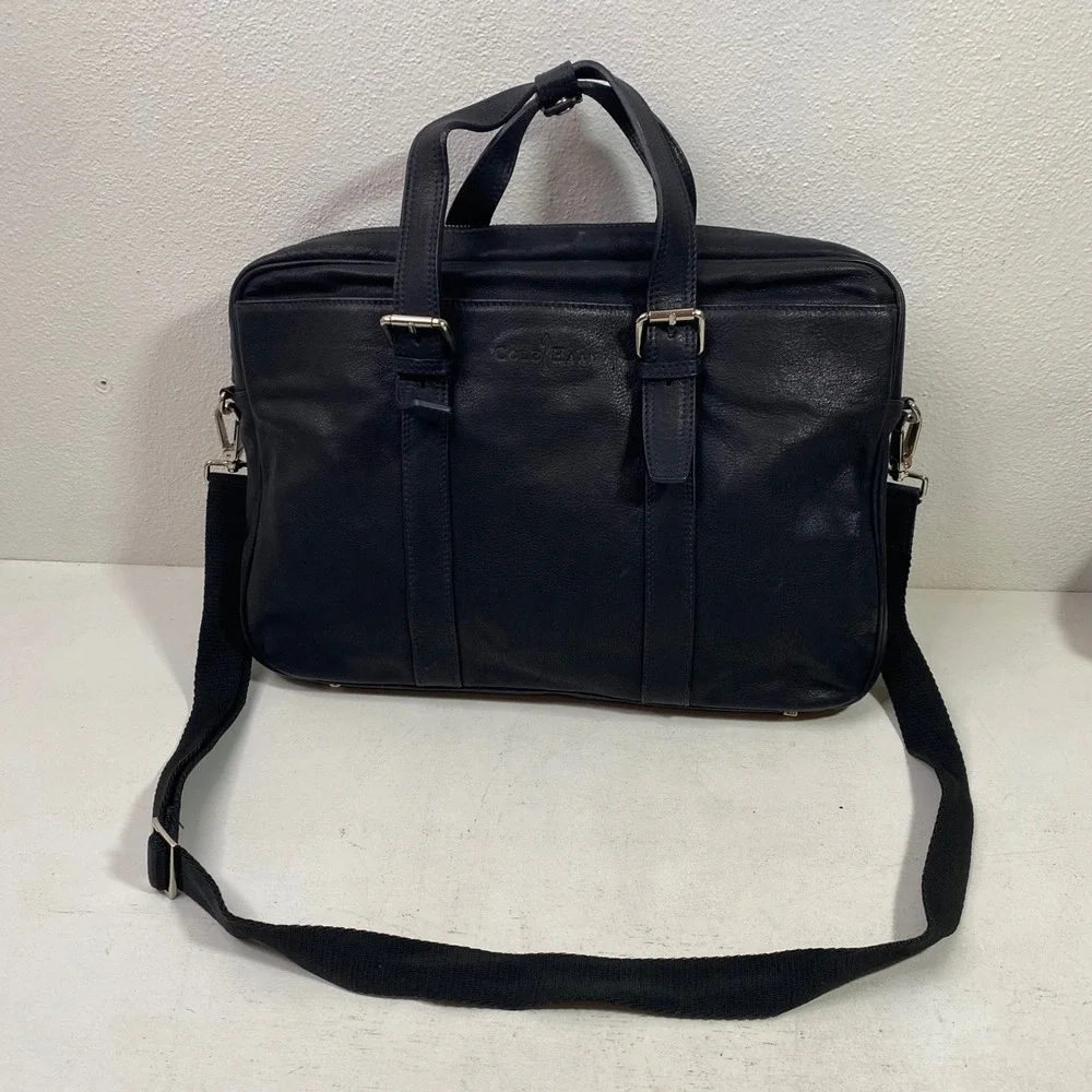 Cole Haan Black Leather Briefcase Laptop Bag Made in Italy Business Casual